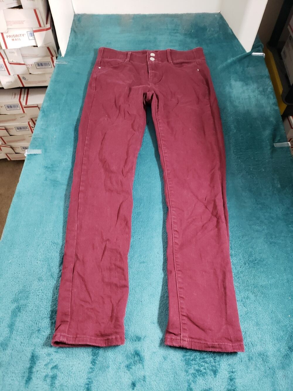 Apt 9 Jeans Size 8 Womens Red Stretch Pants Elastic Waist Mid Rise Straight